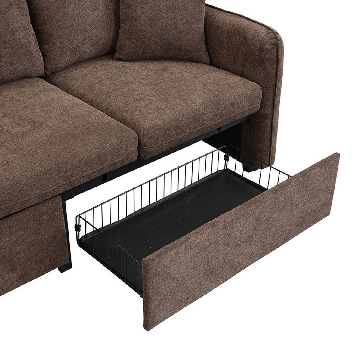 WOHNLANDSCHAFT 5-Sitzer Chenille Antikbraun mit Schlaffunktion, Schubladen, Stauraum und mit Kissen - Braun, Holzwerkstoff/Kunststoff (188/86/82cm) - WISHDOR