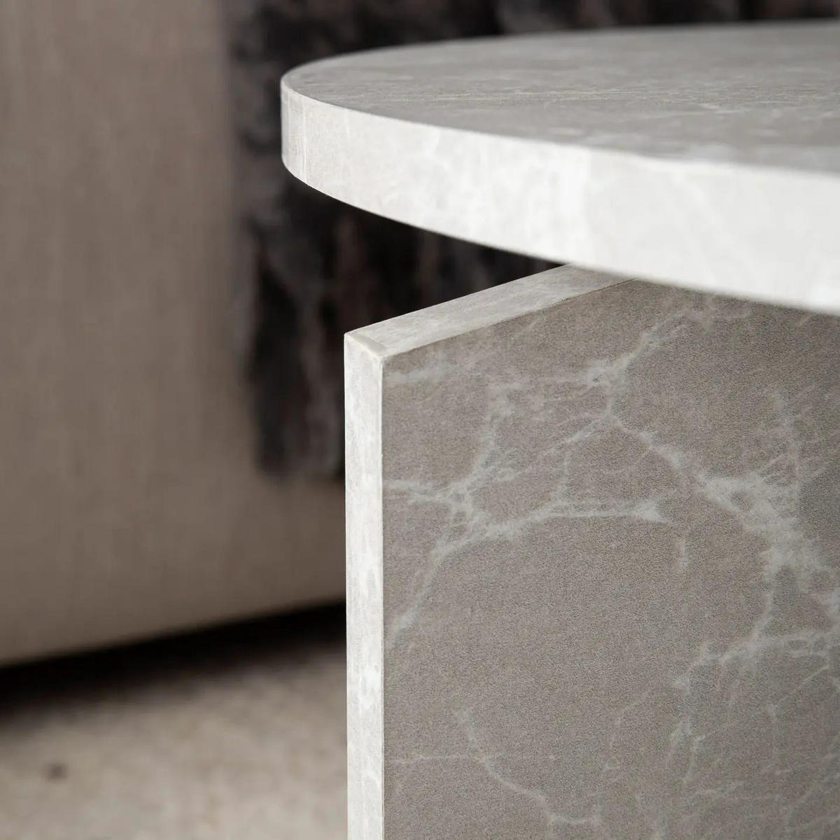 COUCHTISCH rund in Stein-Optik – modernes Design in Großformat, Beige 60x60x33 cm - Beige, Holz/Holzwerkstoff (60/60/33cm) - KADIMA DESIGN