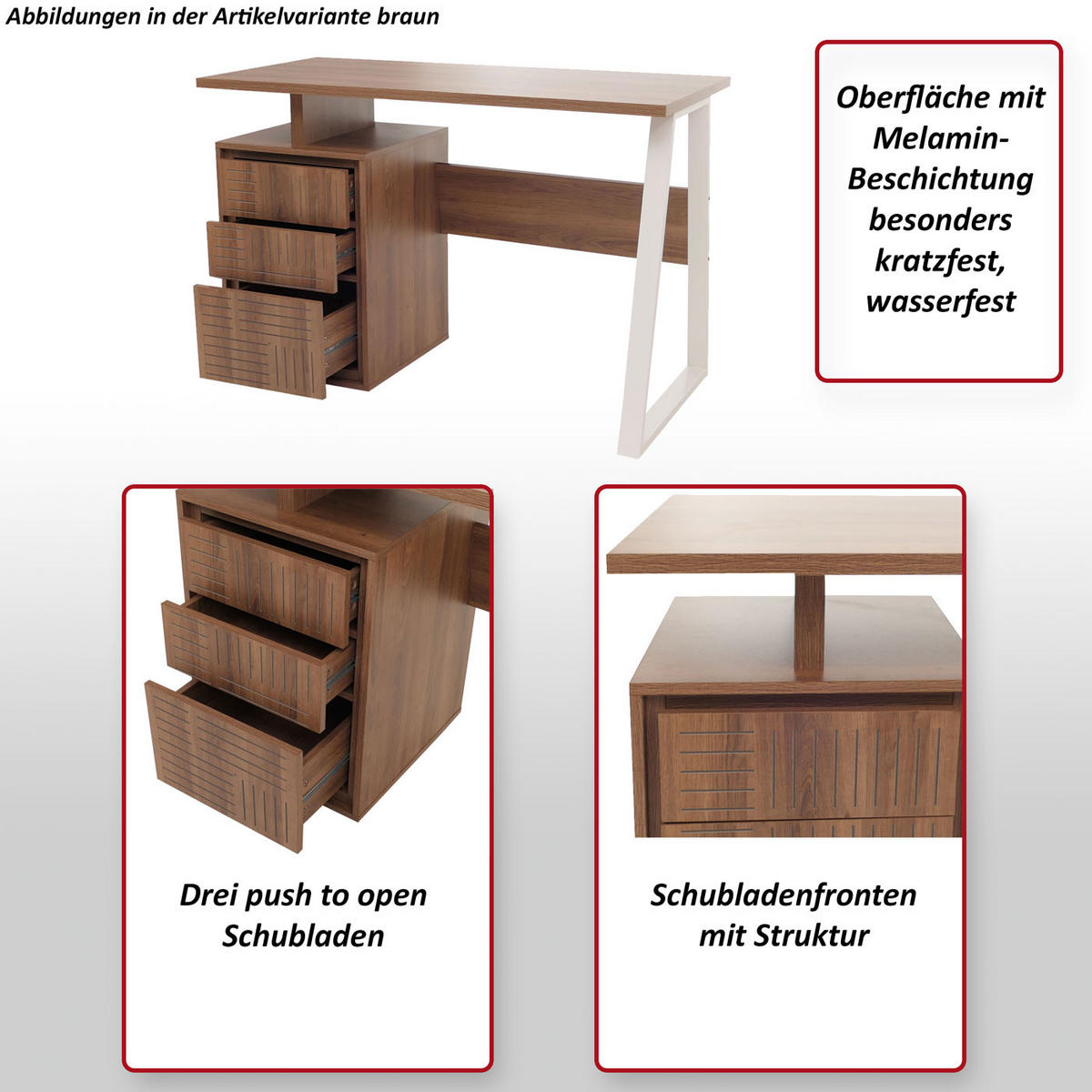 SCHREIBTISCH quadratisch Braun - Braun, Holz (118/58/77cm) - Jamb