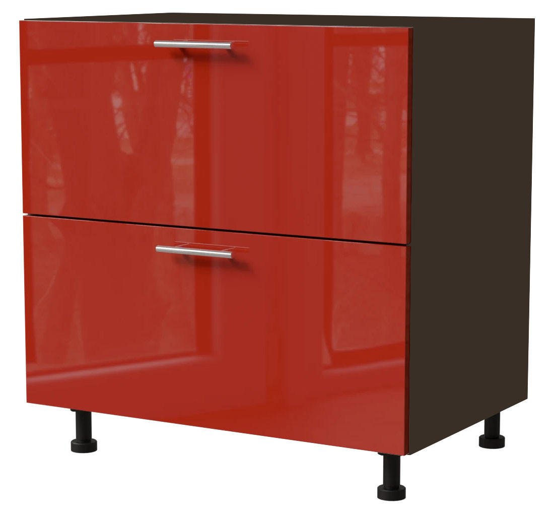SCHUBLADENUNTERSCHRANK Brerra D2R/80 Korpus lava / Front RAL 3002 karminrot Hochglanz 80 / 50 / 82 cm Schubladensystem REJS Comfort Box - Dunkelgrau/Rot, Holz/Holzwerkstoff (80/82/50cm) - Feldmann-Wohnen