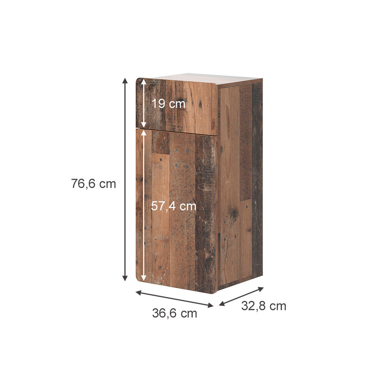 MIDISCHRANK Izan Oldstyle 36.6 x 76.6 cm mit Schublade und Tür - Braun, Holzwerkstoff (36.6/76.6/32.8cm) - Vicco