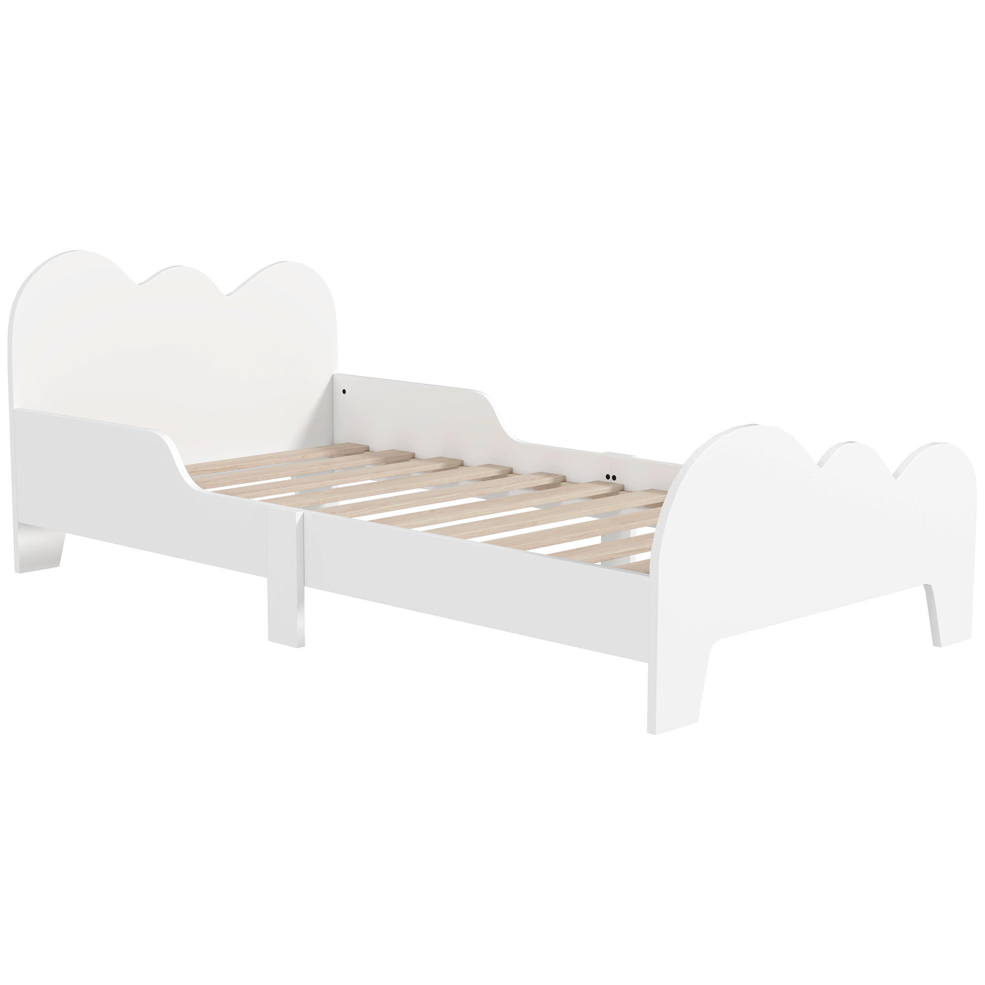 KINDERBETT 70x140 cm DE-14579 mit Sicherheitsbarriere & Wolken-Dekor Weiß - Weiß, Holzwerkstoff (70/140cm) - ComfortXL