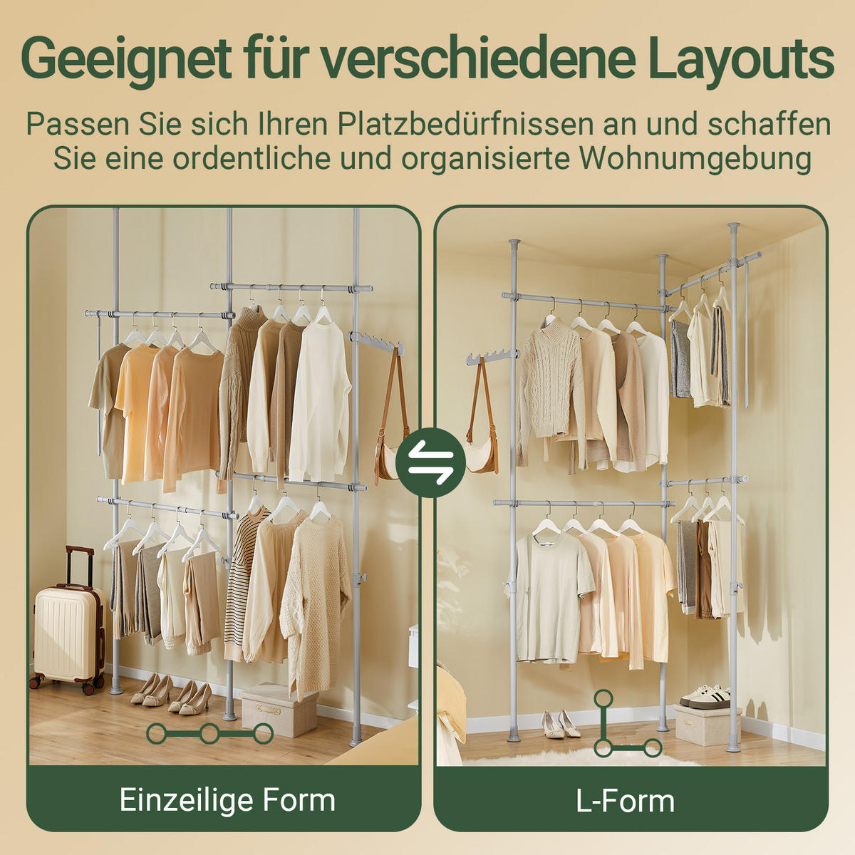 TELESKOP KLEIDERSTÄNDER Hellgrau - Grau, Kunststoff (226/285/3cm) - SoBuy