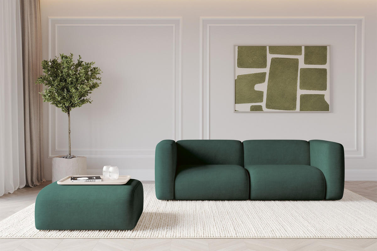 POUF MIRA-PUF 91x89x40 Grün cm Velours Modular Sitzhocker - Dunkelgrün/Schwarz, Holzwerkstoff/Kunststoff (91/40/89cm) - ALTDECOR