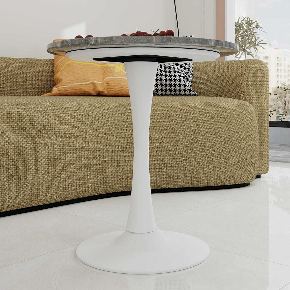 BEISTELLTISCH Ø 70,1 cm aus Kunstmarmor im modernen Stil, vielseitig einsetzbar, Antikweiß/Grau - Weiß, Stein (70/70/72cm) - Modfu