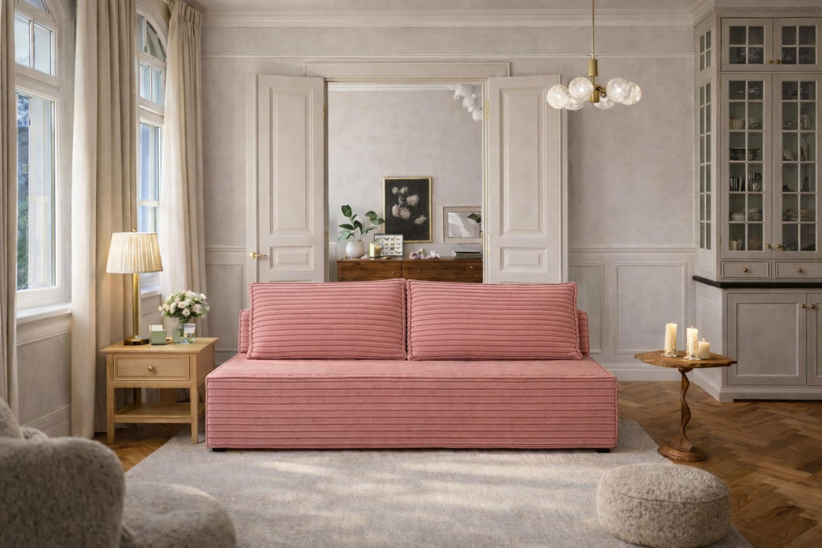 SCHLAFSOFA mit Bettkasten DUO, Stoff Velo, Rosa - Rosa, Holz (198/89/90cm) - Kaiser Möbel