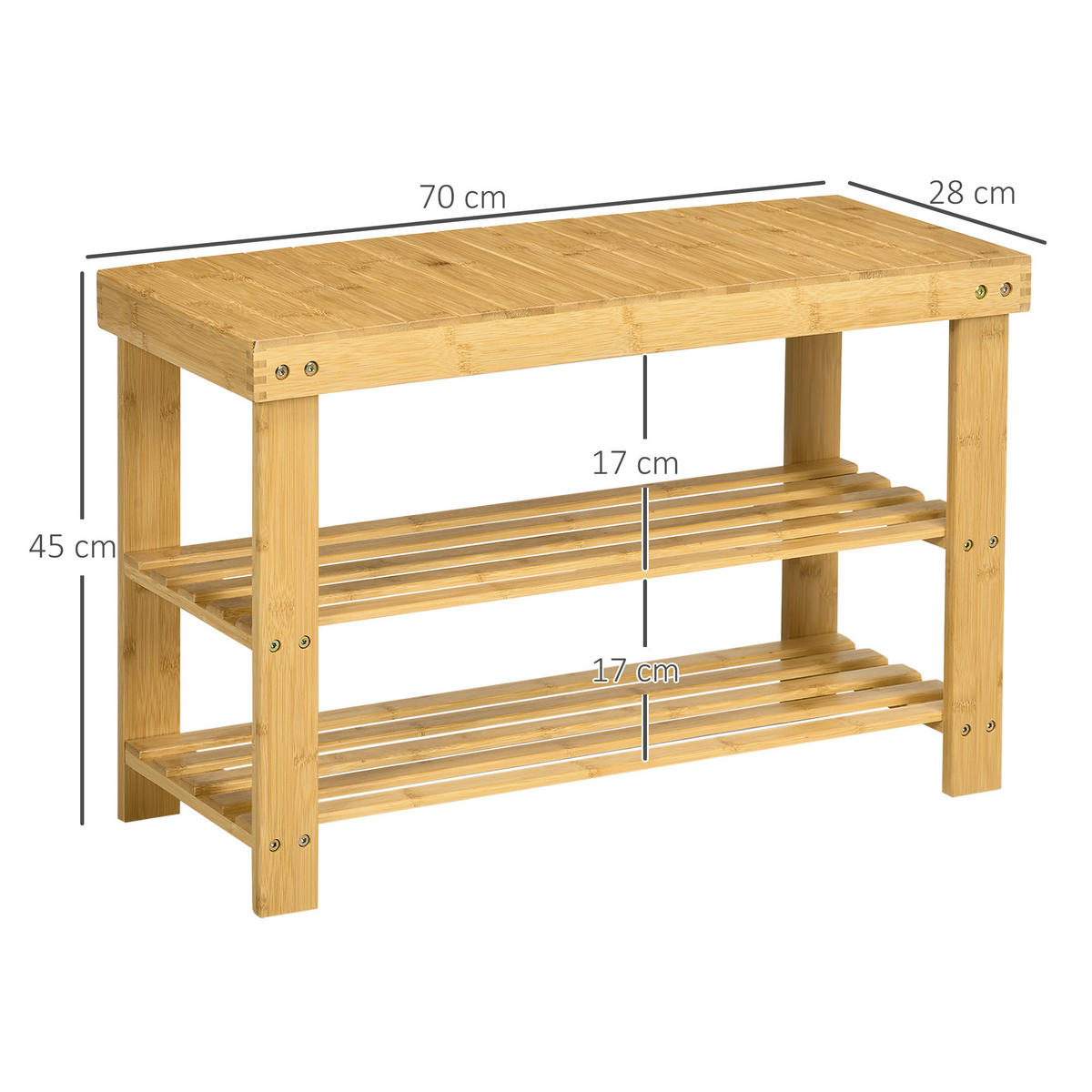 SCHUHBANK, Schuhregal mit 3 Etagen, Sitzbank aus Bambus für 6 Paar Schuhe - Naturfarben, Holz (28/45/70cm) - HOMCOM
