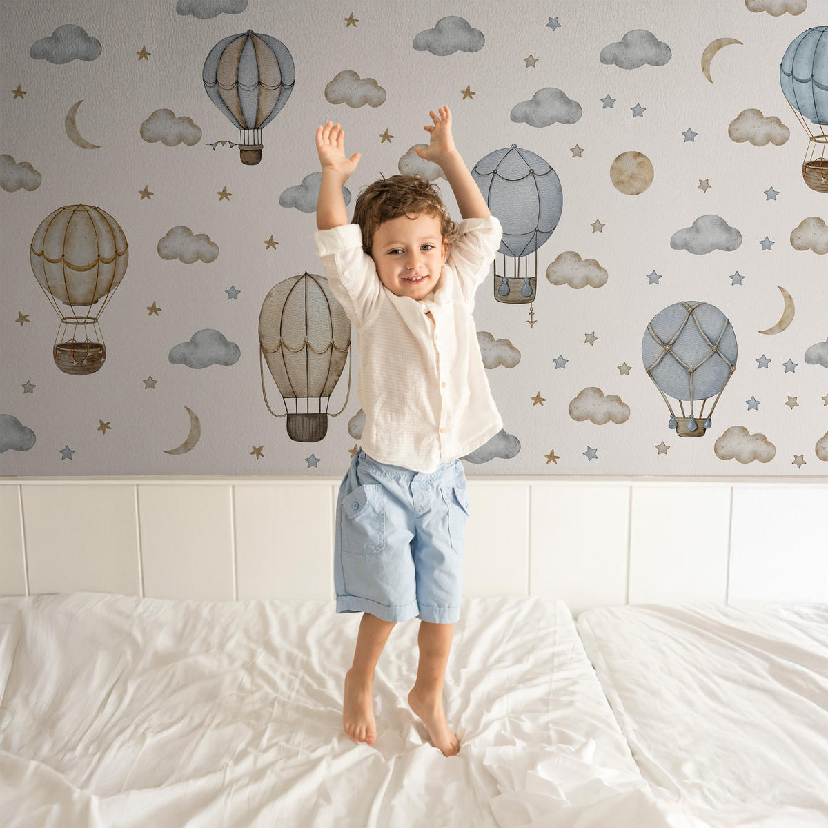 WANDAUFKLEBER SET Luftballons Wolken Sterne Boho Stil 60x30 - Beige/Braun, Papier (60/30/1cm) - Muralo