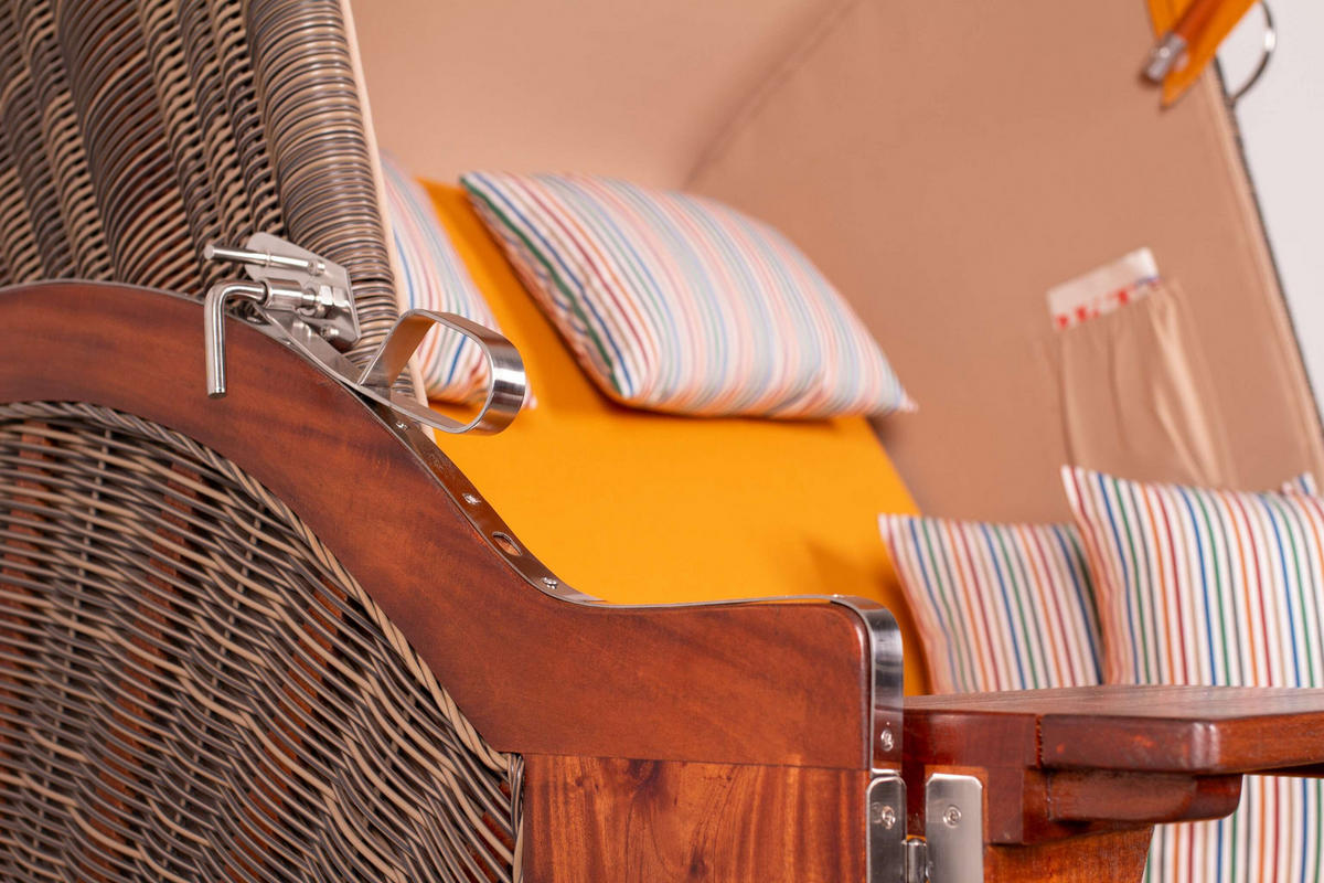 STRANDKORB Seeblick 2 Sitzer Mahagoni - Gelb/Braun, Metall (125/170/80cm) - Mr. Deko