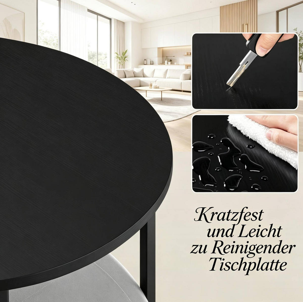 COUCHTISCH aus Metall und Spanplatte 80x80x50 cm Schwarz mit Leinwandkorb - Schwarz, Textil (80/80/50cm) - IVMEU