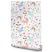 VLIESTAPETE Bunte Einhörner und Regenbogen – Bunt, Weiß – 50x1000 cm - Multicolor/Weiß, Papier (50/1000cm) - Muralo