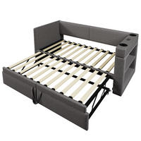 POLSTERBETT 90/200 cm mit Ausziehbett, USB- und Type-C-Anschluss sowie Getränkehalter, Grau - Grau, Textil (90/200cm) - Redom