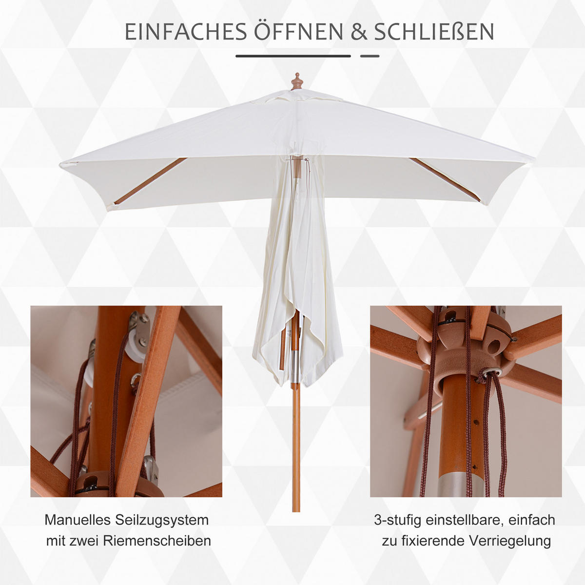 SONNENSCHIRM, Tannenholz, Bambus, Creme - Creme, Holz/Naturmaterialen (150/200cm) - Outsunny