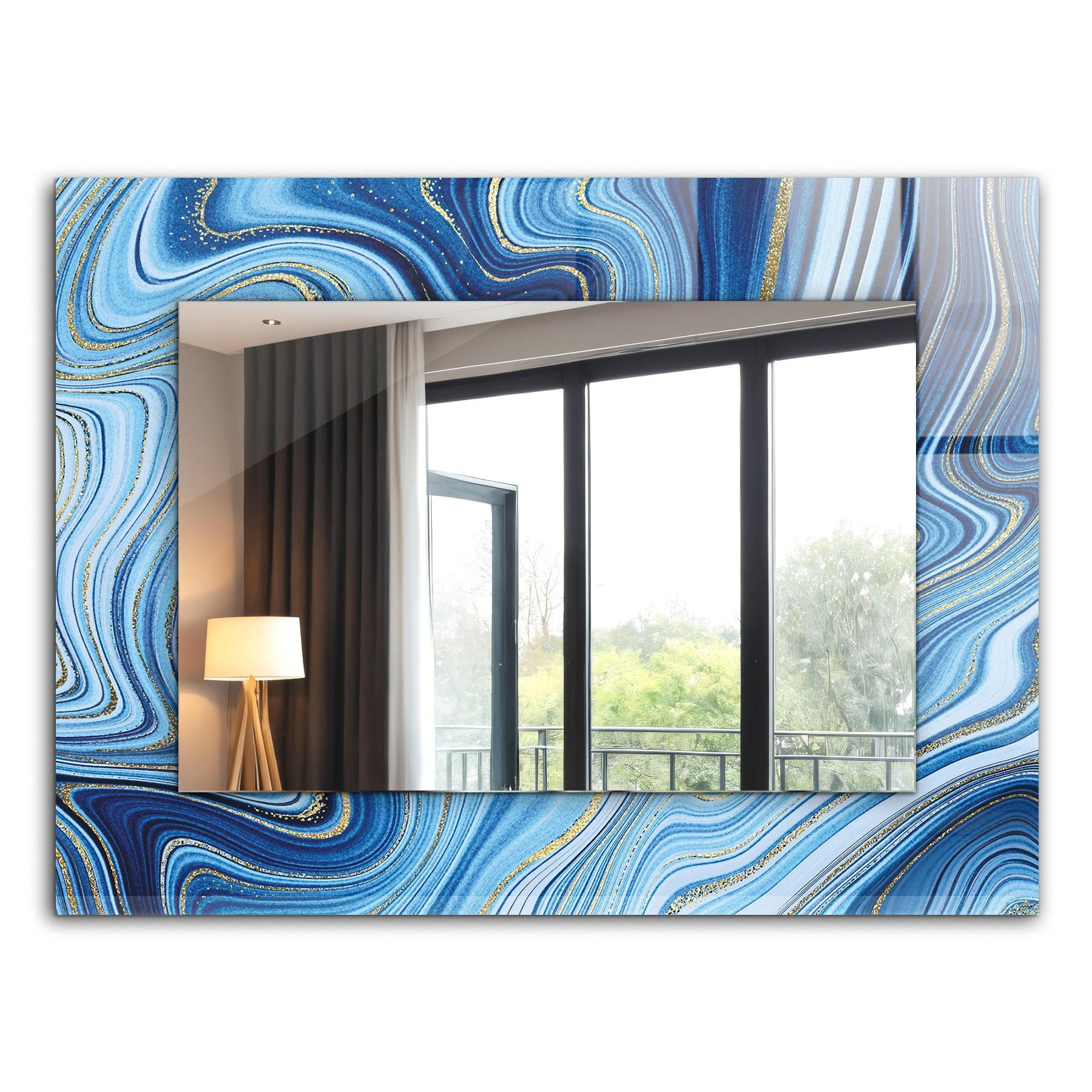 SPIEGEL 80 x 60 cm Rechteckig mit Aufdruck - Blau, Glas (80/60/0.4cm) - TULUP