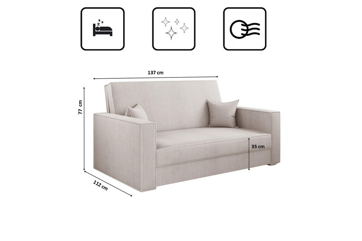 SOFA, Schlaffunktion - America Stoff Poso Beige - Beige, Holz (137/77/112cm) - Kaiser Möbel