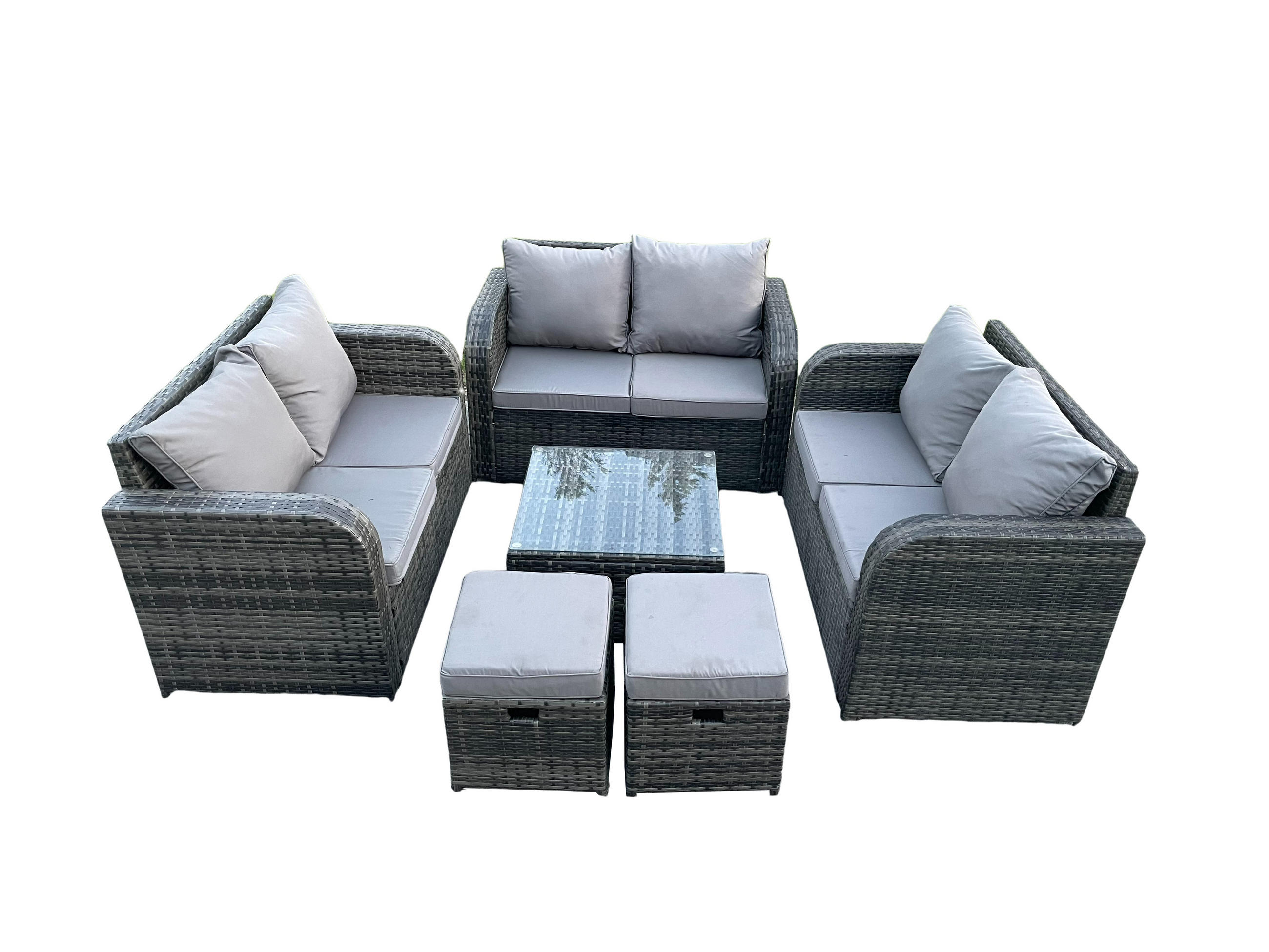 GARTENMÖBELGARNITUR Polyrattan Dunkelgrau 8-Sitzer - Dunkelgrau, Metall - Fimous