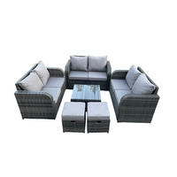 GARTENMÖBELGARNITUR Polyrattan Dunkelgrau 8-Sitzer - Dunkelgrau, Metall - Fimous