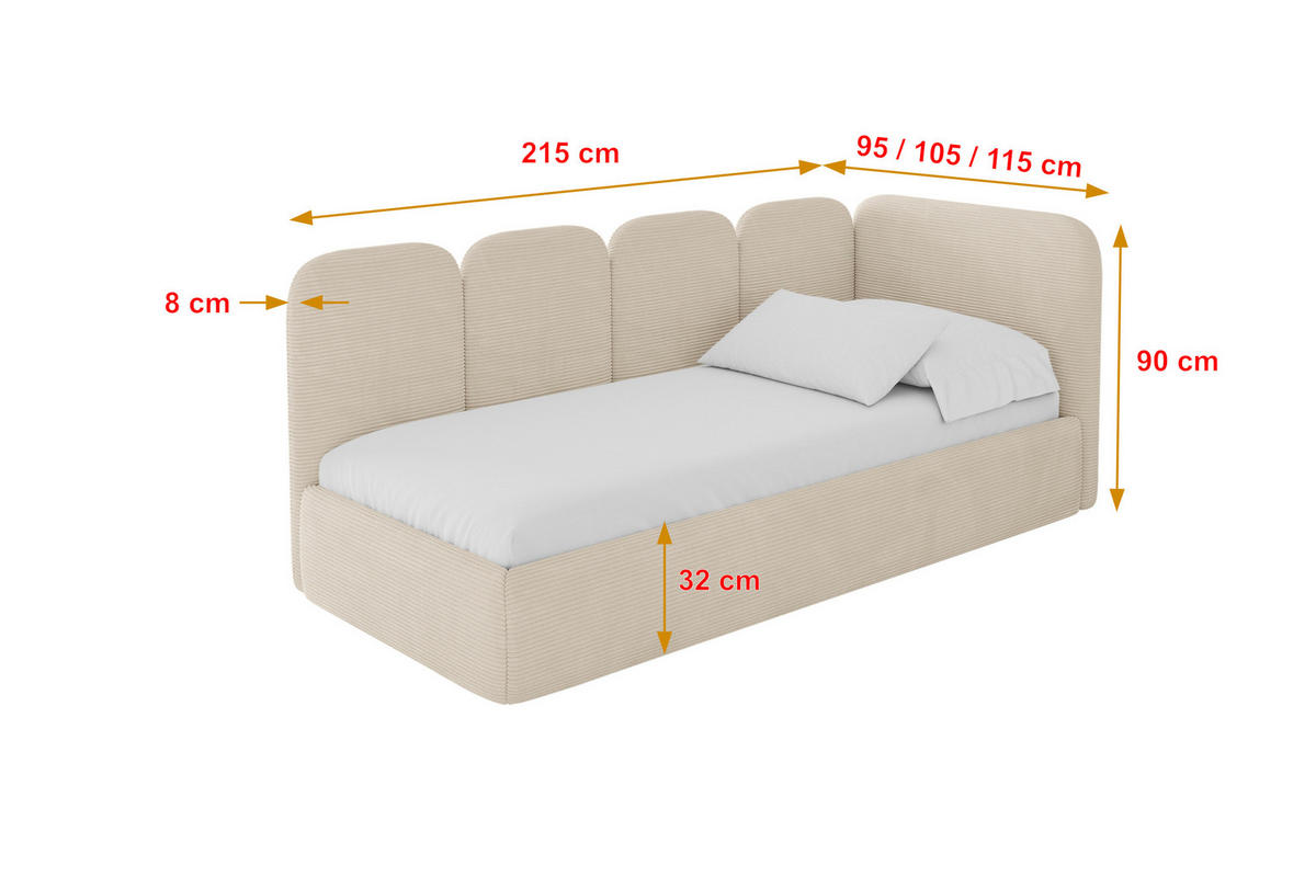 EINZELLBETT Jugendbett mit Bettkasten, Links - VELY 90x200 Beige - Creme, Holzwerkstoff/Textil (90/200cm) - ALTDECOR