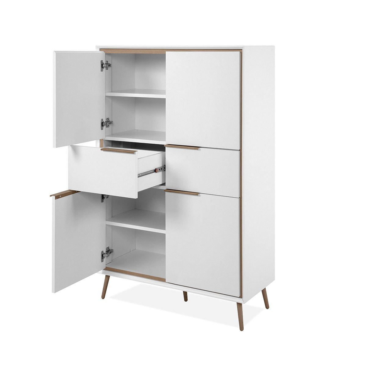 HIGHBOARD mit 4 Türen und 2 Schubladen - Arona - 90/38/140 cm - Weiß, Holzwerkstoff (38/140/90cm) - Calicosy