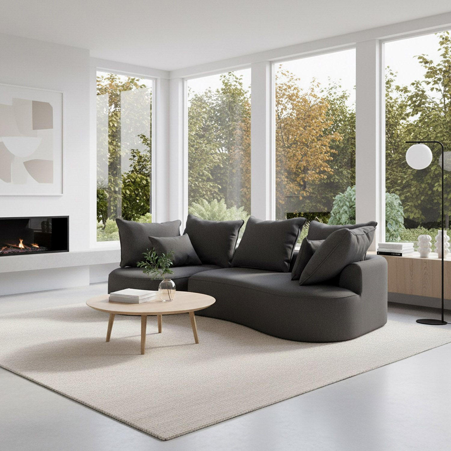 SOFA Tirano Samt Dunkelgrau mit Ottomane links - Dunkelgrau, Textil (102/300cm) - Juskys