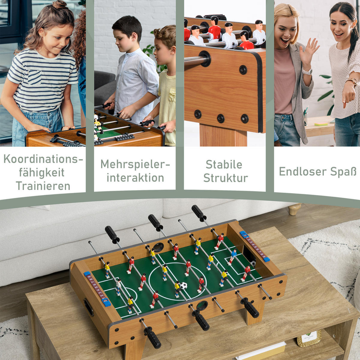 TISCHFUSSBALL DE-10818 kompakt mit Scoreboards Braun - Naturfarben, Holzwerkstoff (36.5/69cm) - ComfortXL