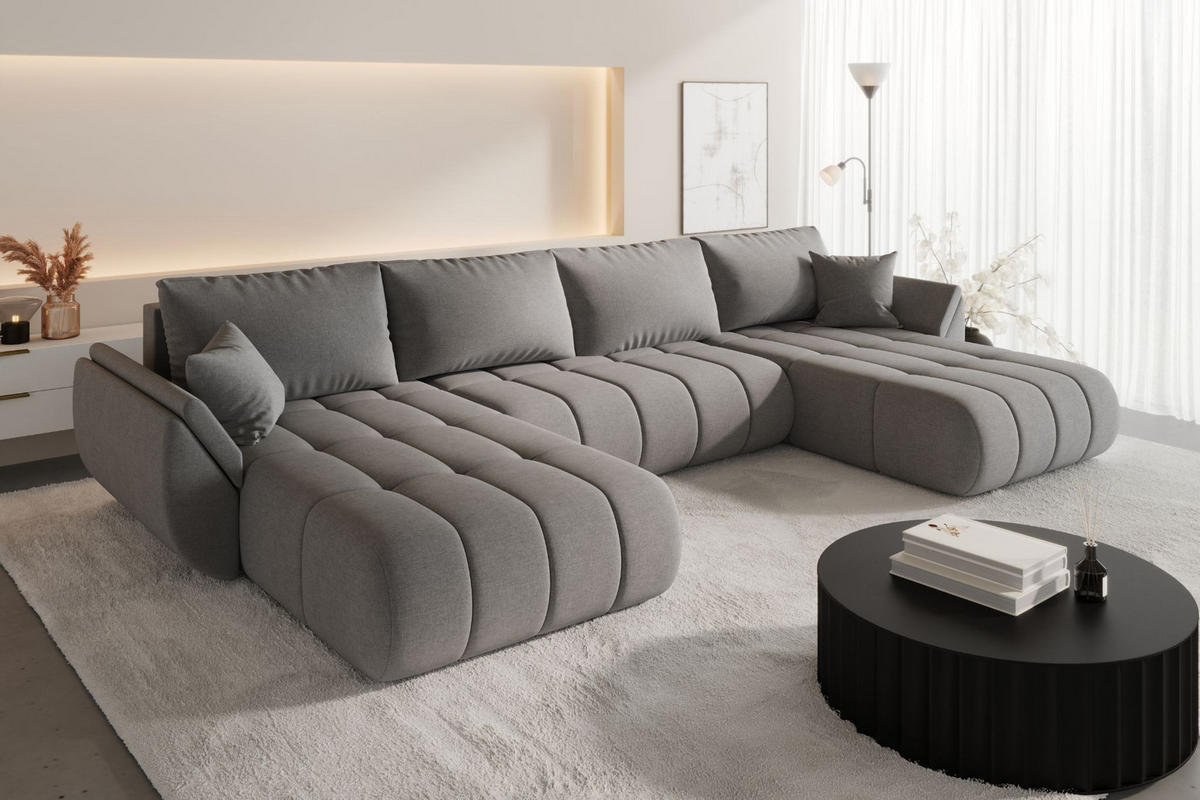 ECKSOFA mit schlaffunktion und bettkasten TOKYO U PREMIUM, stoff WIND, Braungrau - Braun, Holz (384/190cm) - Kaiser Möbel