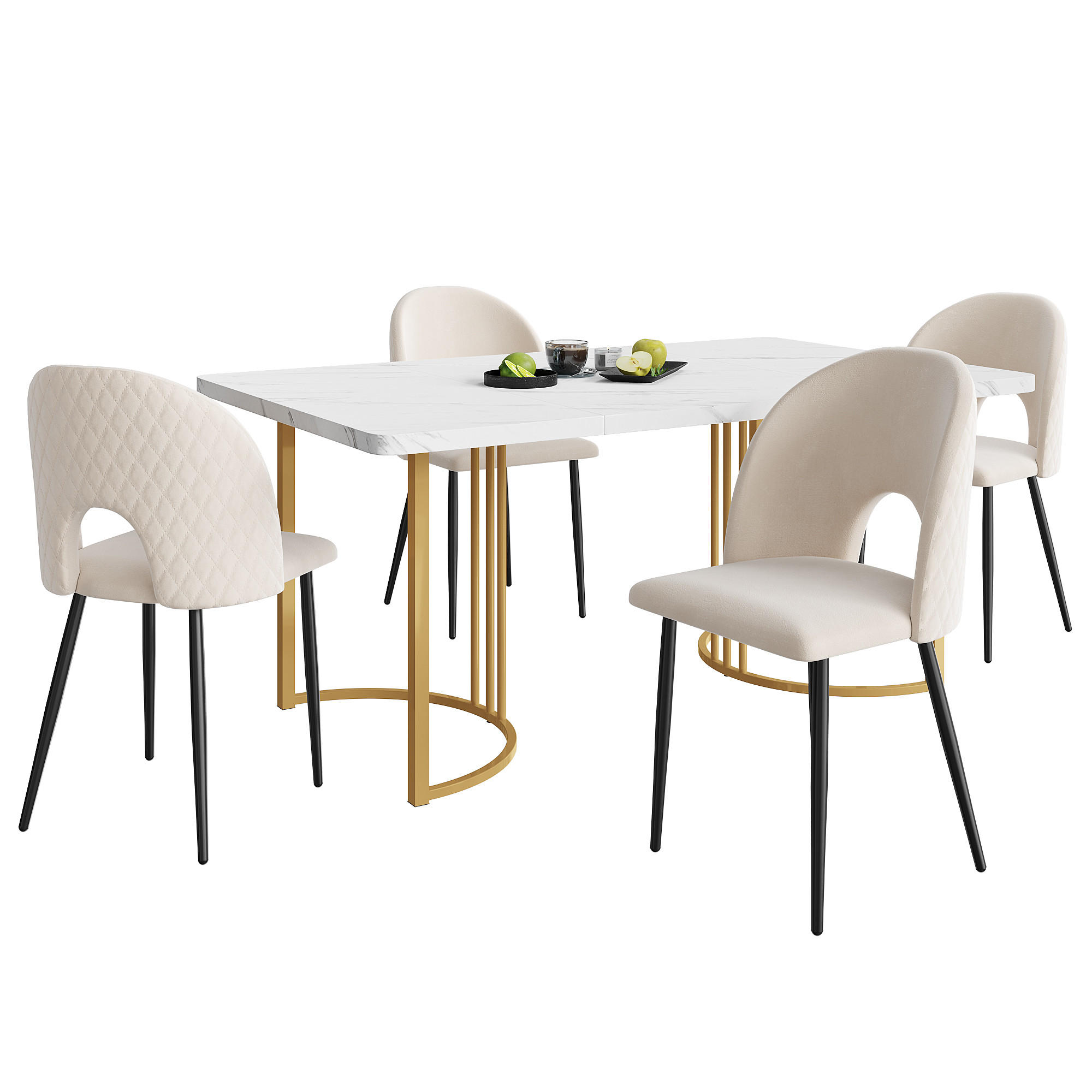 JÍDELNÍ SET MDF 4 Židle Bílý Béžový 140x80cm - béžová, textil (140/75/80cm) - FLIEKS