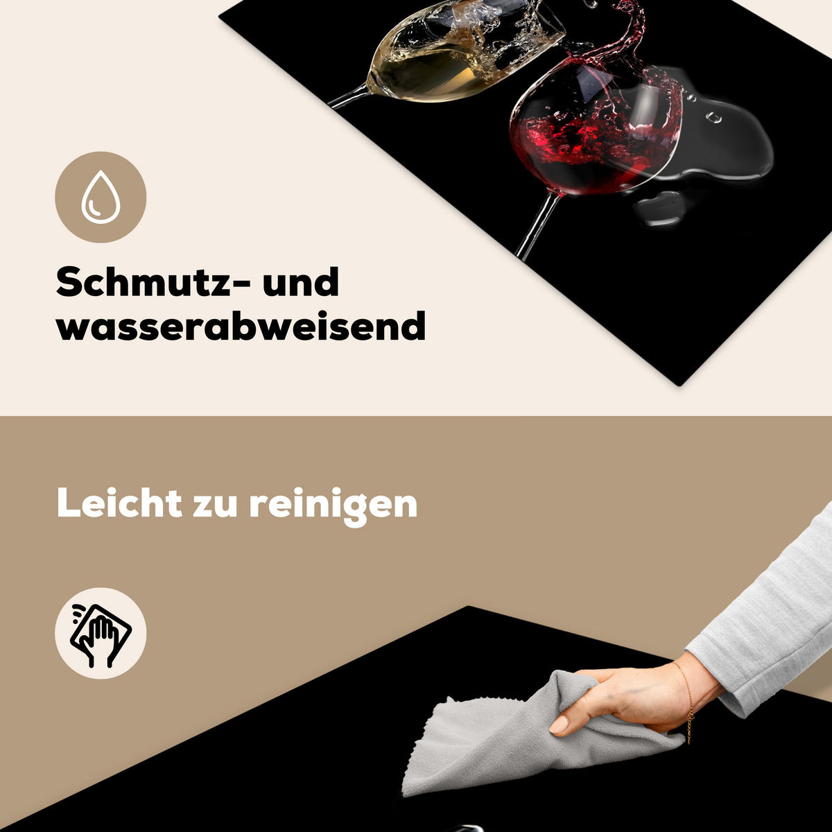 HERDABDECKPLATTE Rotwein - Weißwein - Glas - Schwarz Induktionsschutz 91.6x52.7 cm - Weinrot, Kunststoff (91.6/52.7/0.2cm) - MuchoWow