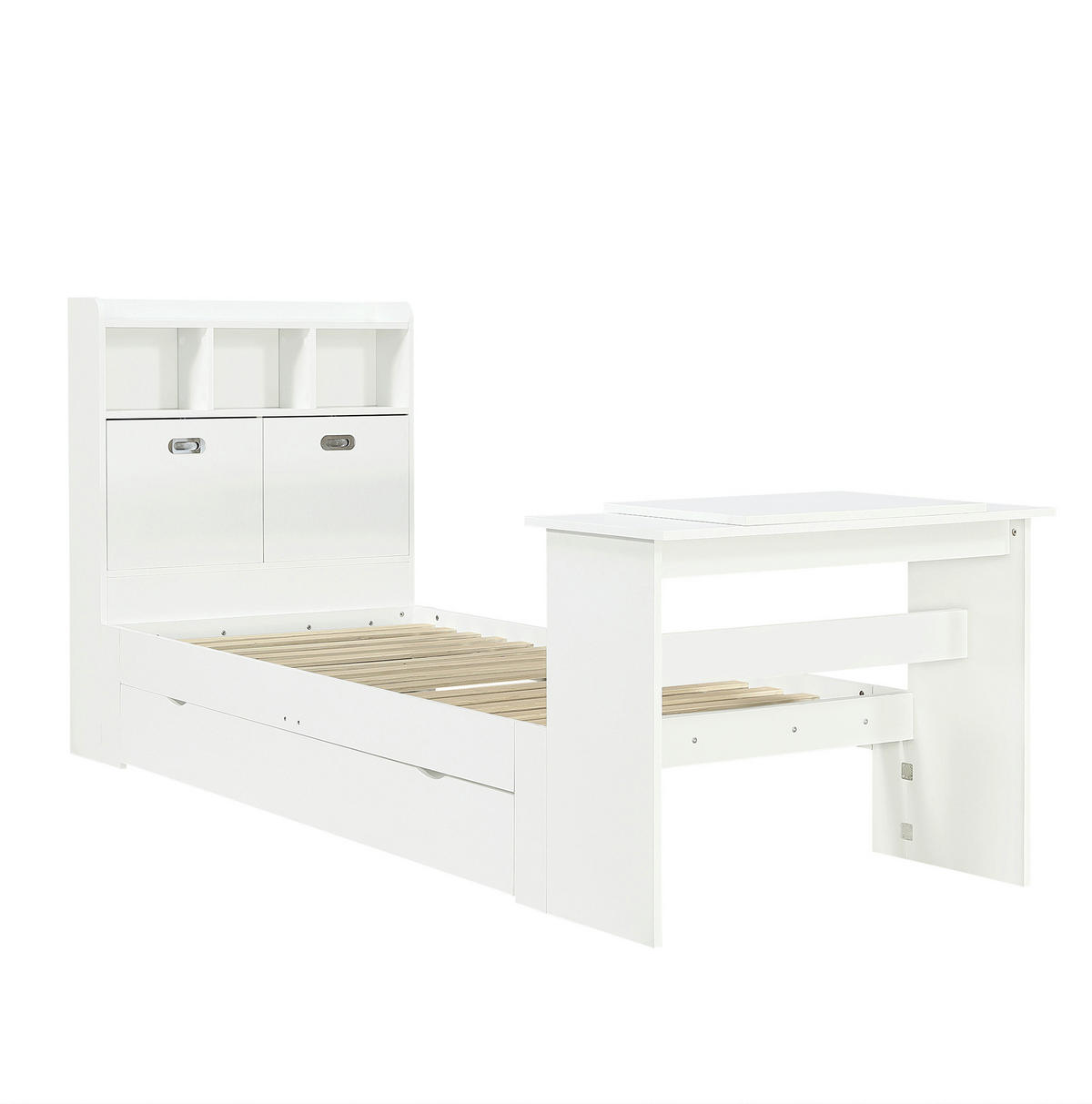 STAURAUMBETT 90/200 cm Weiß mit Klapptisch ohne Matratze - Weiß, Holz (90/200cm) - MIVRAY