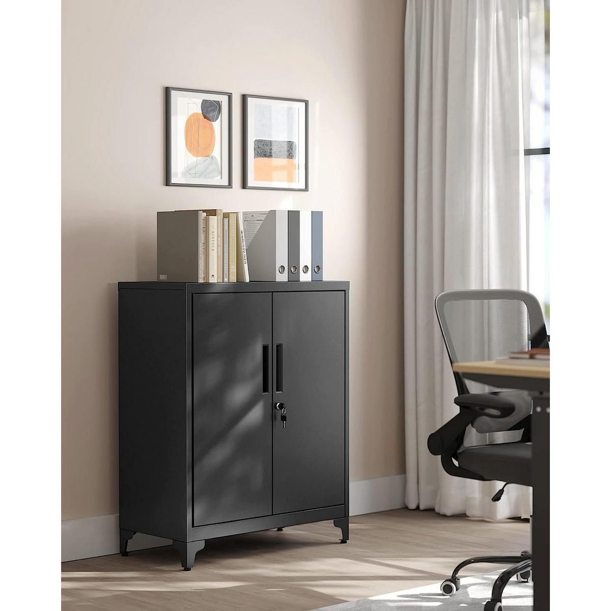 AKTENSCHRANK TBILISI - Schwarz, Metall (80/90/40cm) - Hansiro
