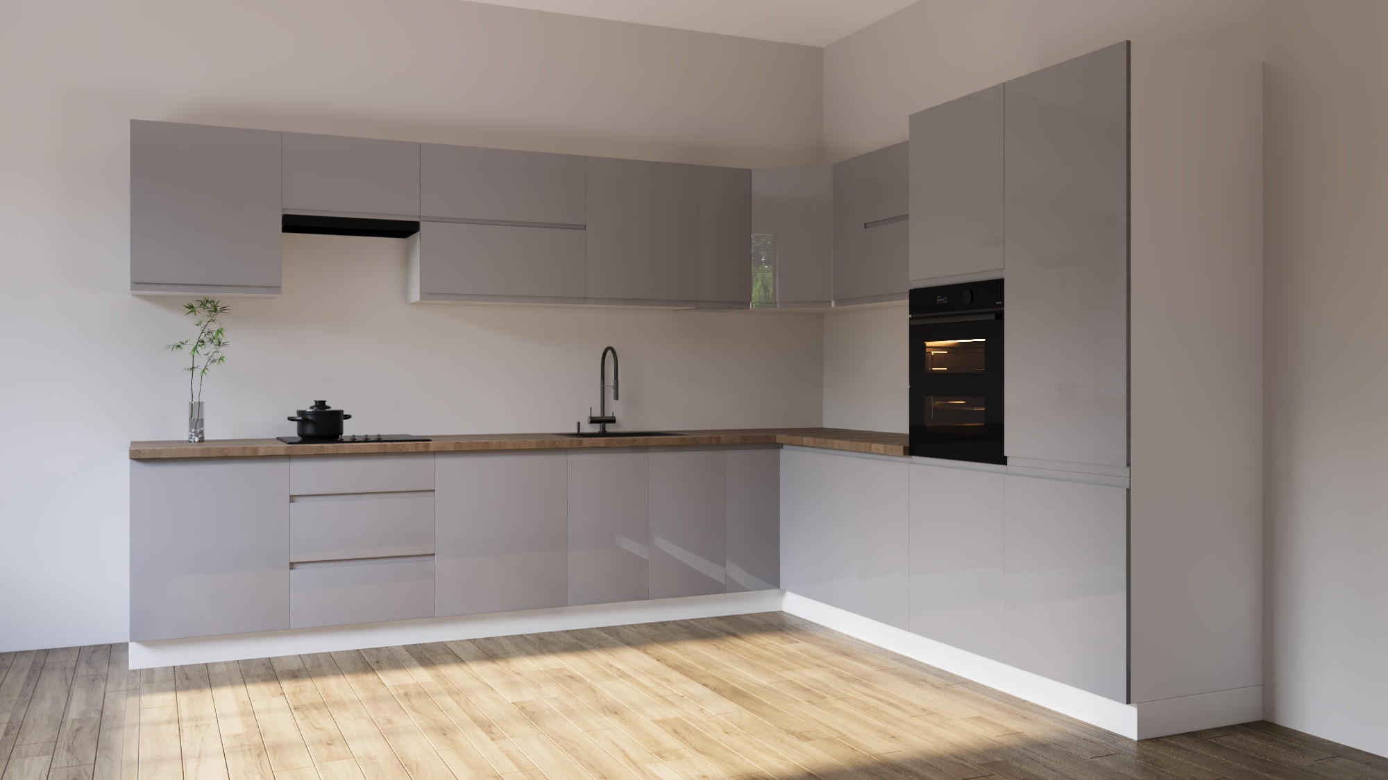 ECKKÜCHE 350 x 290 cm - Aspen K92-M350 - in Grau/Hochglanz - Grau, Holz/Holzwerkstoff (350/212/58cm)