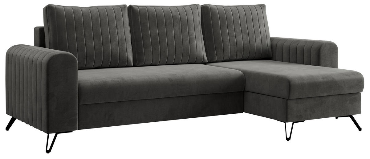 ECKSOFA Axel Velvet Grau - Schwarz/Grau, Textil/Metall (242/140cm) - MKS