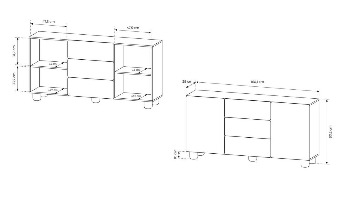 KOMMODE mit Schubladen Bloom, Boho, 160 cm, Eiche Vicenza - Eichefarben, Holz (160/80/38cm) - Emporius
