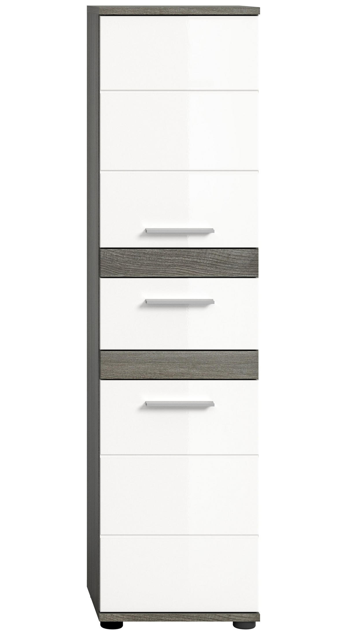 STANDSCHRANK Blake Bad in Rauchsilber Nachbildung und weiß hochglanz B/H/T: 35x137x31 cm - Anthrazit, Holz (35/137/31cm)