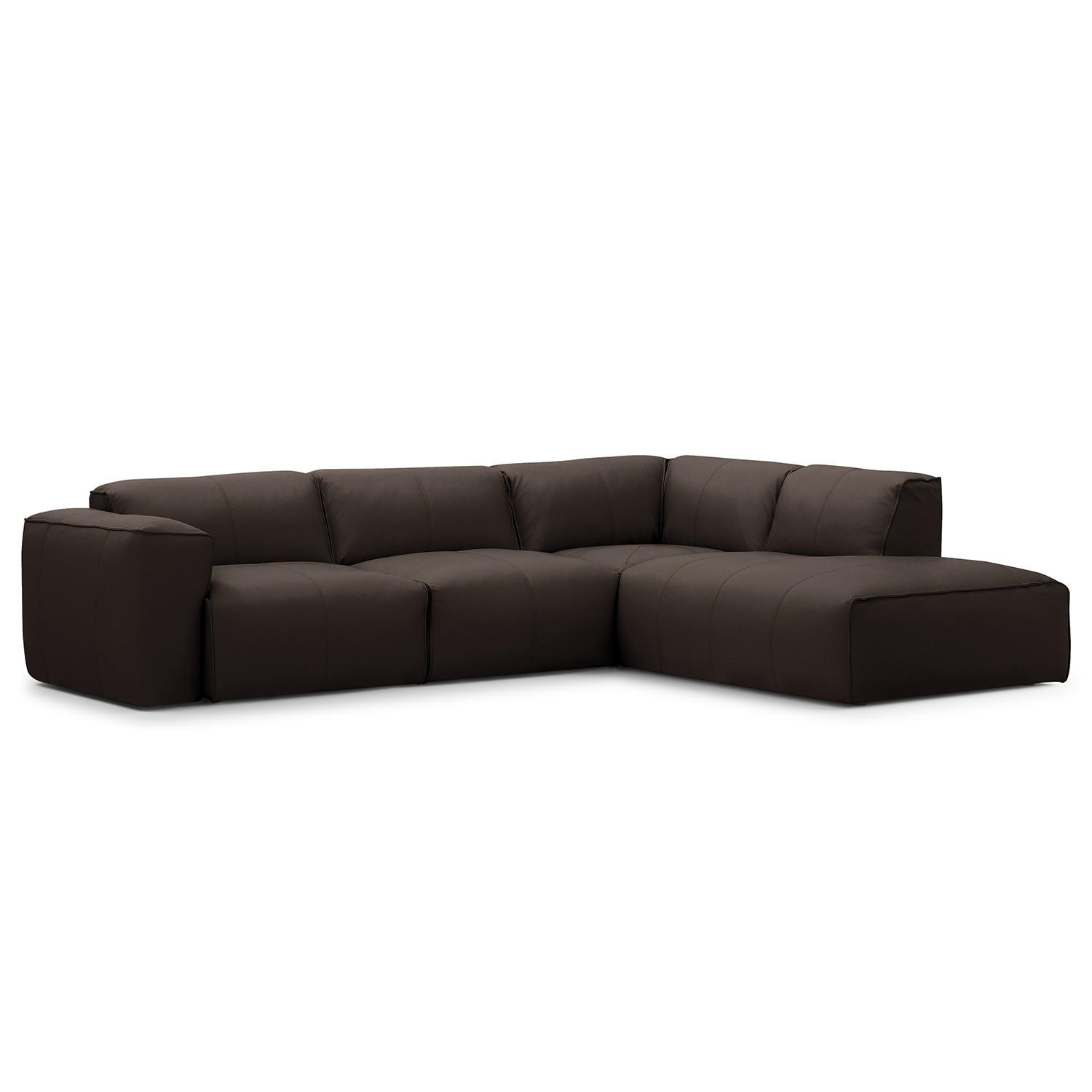 3-SITZER ECKSOFA mit Recamiere - Dunkelbraun/Schwarz, Leder/Kunststoff (295/231cm) - home24