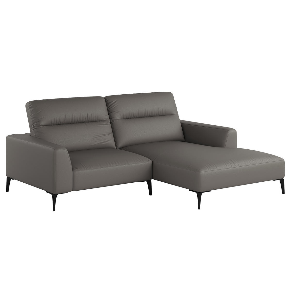 1,5-SITZER ECKSOFA mit Longchair - Schwarz/Grau, Leder/Metall (232/180cm) - home24