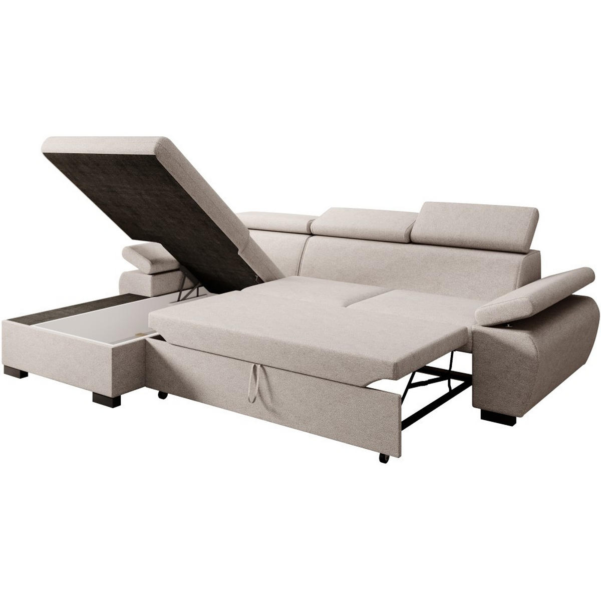 ECKSCHLAFSOFA Coco mit verstellbare Kopfstützen, beige, links - Beige, Textil (273/191cm) - Beautysofa