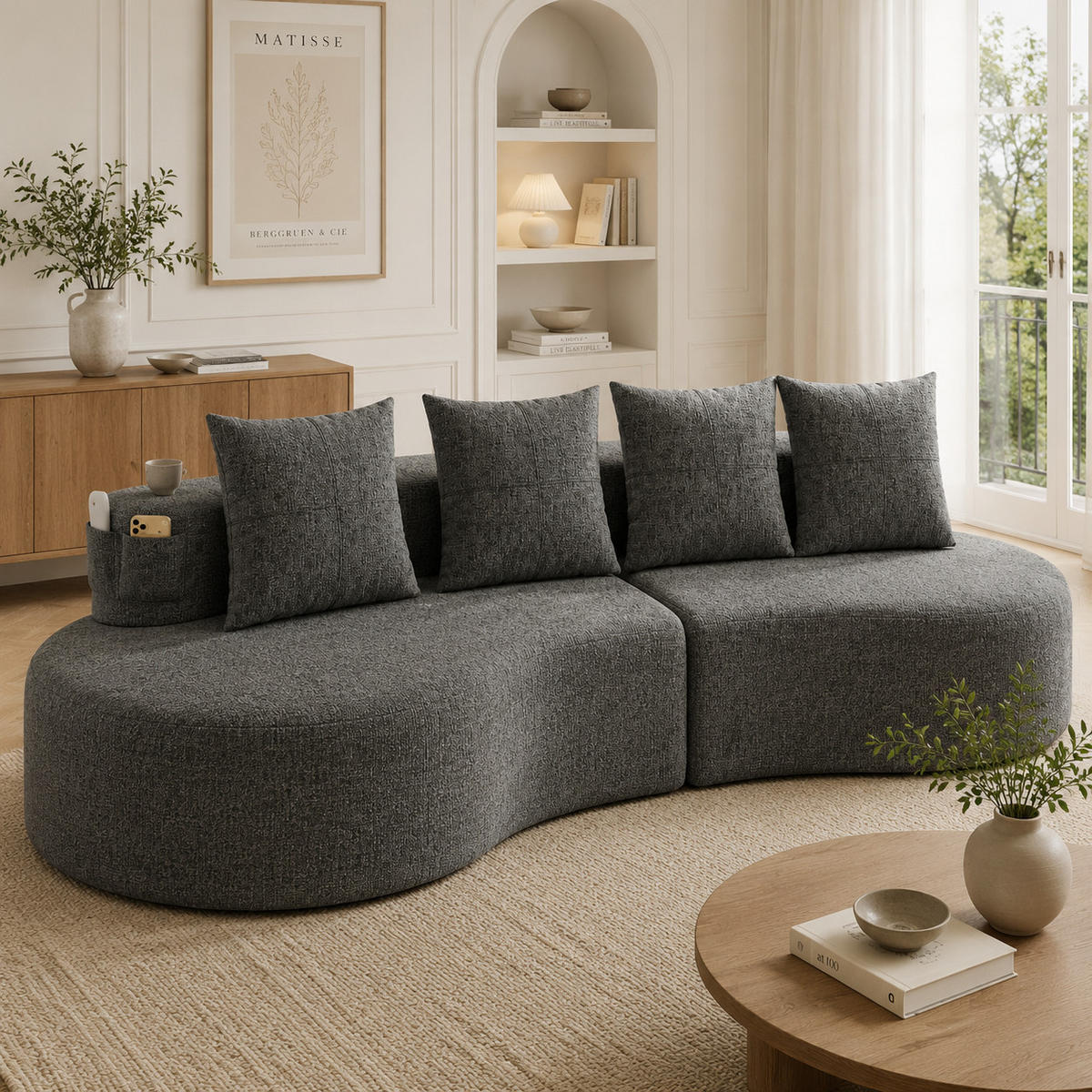 3-SITZER-SOFA DE-33725 mit Tassenhalter Dunkelgrau - Dunkelgrau, Textil (240/109cm) - ComfortXL