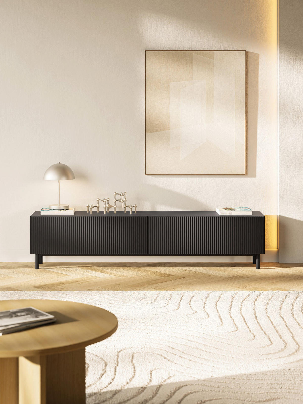 TV-LOWBOARD Veldio New Schwarz 175 cm - Schwarz, Holzwerkstoff/Metall (175.6/46.5/31.6cm) - Selsey