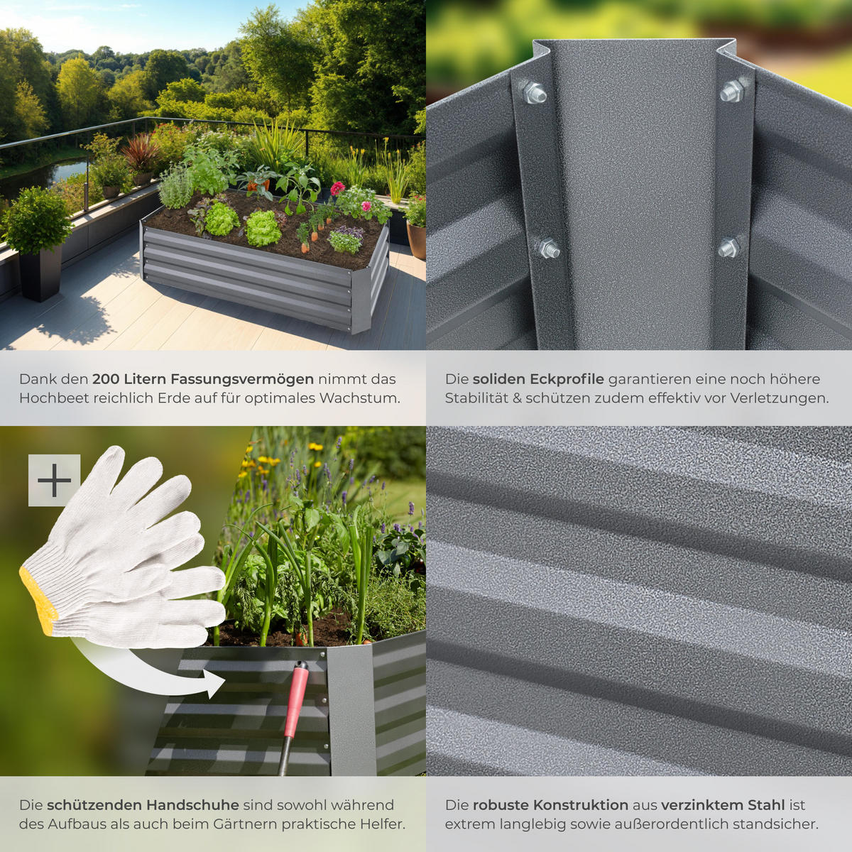 HOCHBEET Pimpinella,120 x 60 x 30 cm,grau - Grau, Metall (60/30/120cm) - tectake