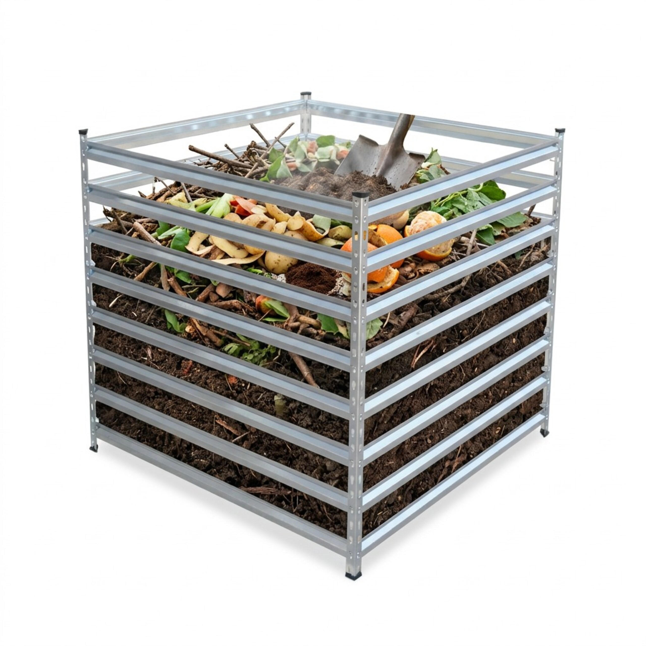 COMPOSTOR Argintiu oțel galvanizat 90 cm - argintiu, material plastic/metal (90/91.3/90cm) - Relaxdays
