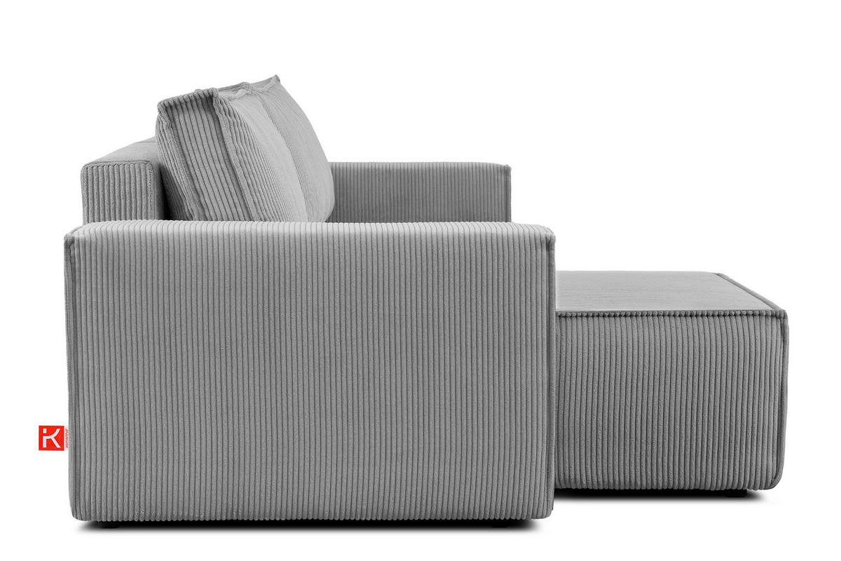 ECKSOFA-LINKS/RECHTS NAPI Schlaffunktion mit Cordbezug, hellgrau - Hellgrau/Schwarz, Textil (262/148cm) - KONSIMO®