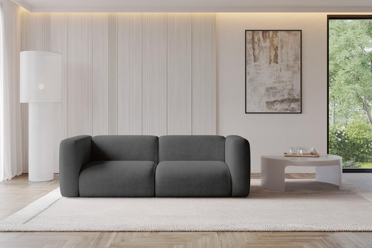 MODULARES Sofa 2-SITZER MIRA-S1 228x89x70 Dunkelgrau cm Velours - Dunkelgrau/Schwarz, Holzwerkstoff/Kunststoff (228/70/89cm) - ALTDECOR