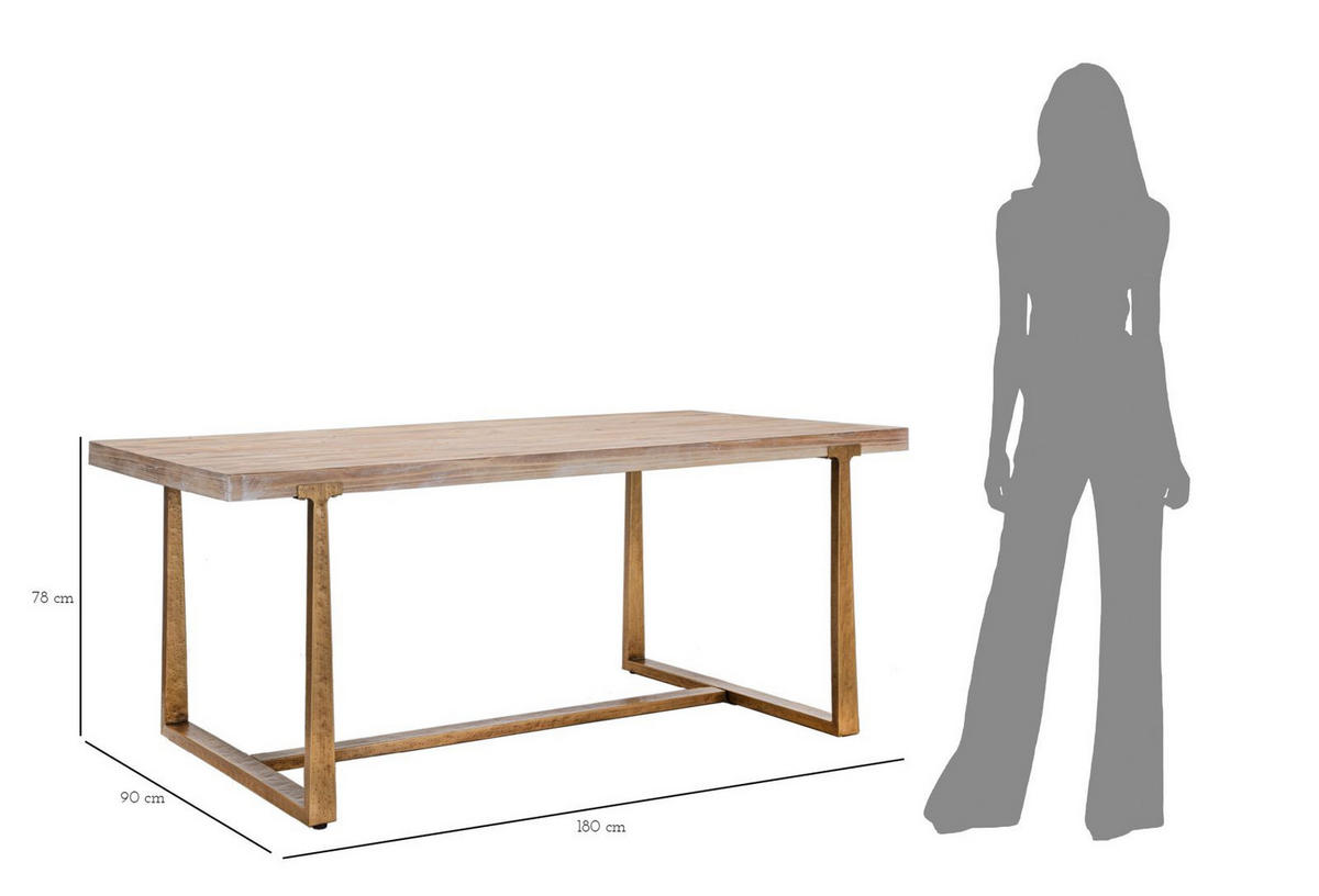 ESSTISCH Ankara, braun und goldfarben, MDF und Eisen, 180 x 90 x 78 cm - Goldfarben/Braun, Holzwerkstoff/Metall (90/180/78cm) - Mauro Ferretti