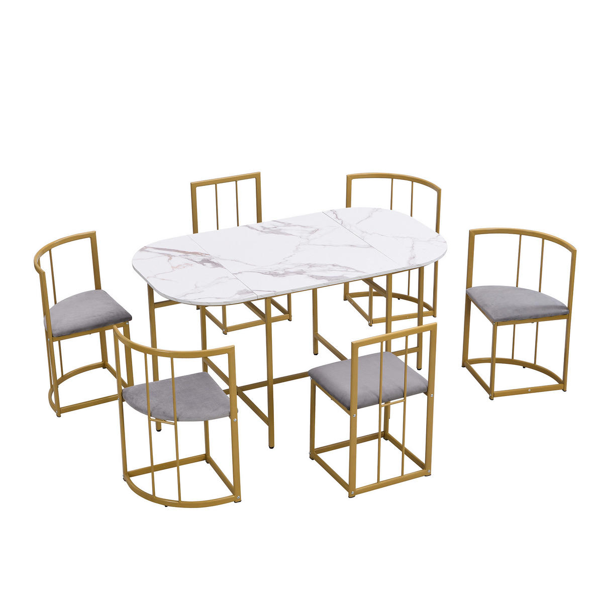 JÍDELNÍ sestava pro 6 osob bílá z MDF se zlatým kovovým rámem a židlemi s opěrkami - bílá, kompozitní dřevo (140/76/80cm) - OKWISH