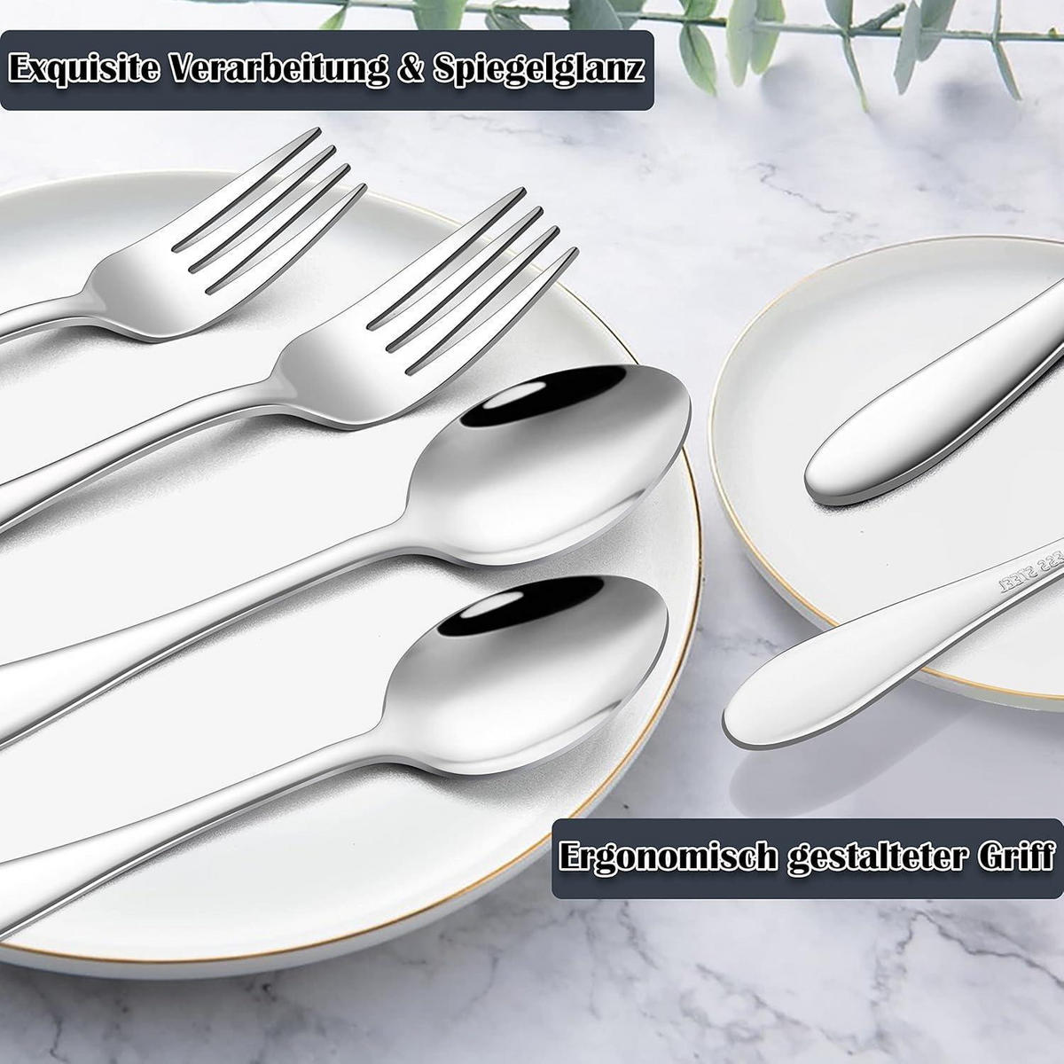 BESTECKSET 12-teilig Edelstahl Hochglanzpoliert - Silberfarben, Metall