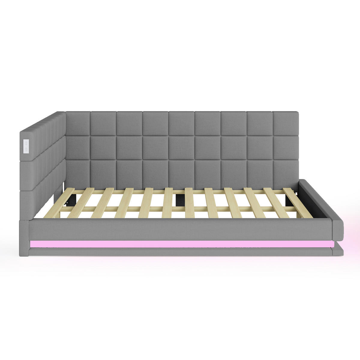 POLSTERBETT 160/200 cm Grau aus Leinen mit LED-Beleuchtung und USB-Anschluss - Grau, Textil (160/200cm) - OKMYHOME
