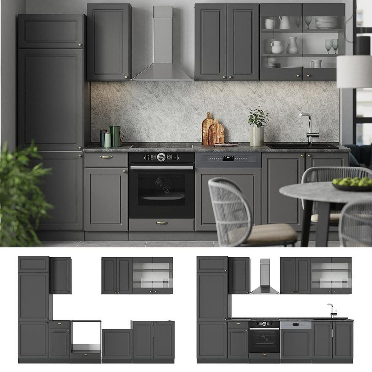 CHICINETĂ Fame-Line Casă de țară antracit-aur 300 cm , AP Antracit - antracit, compozit lemnos (300/206.8/60cm) - Vicco