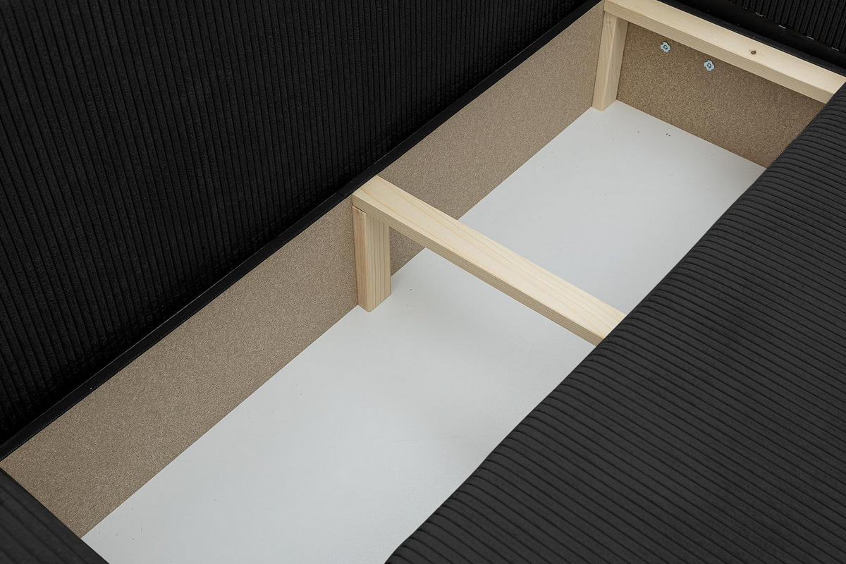ECKSOFA Luna XL mit Schlaffunktion und Bettkasten Cord-Stoff (Schwarz) - Schwarz, Textil (274/142cm) - VENASI MÖBEL