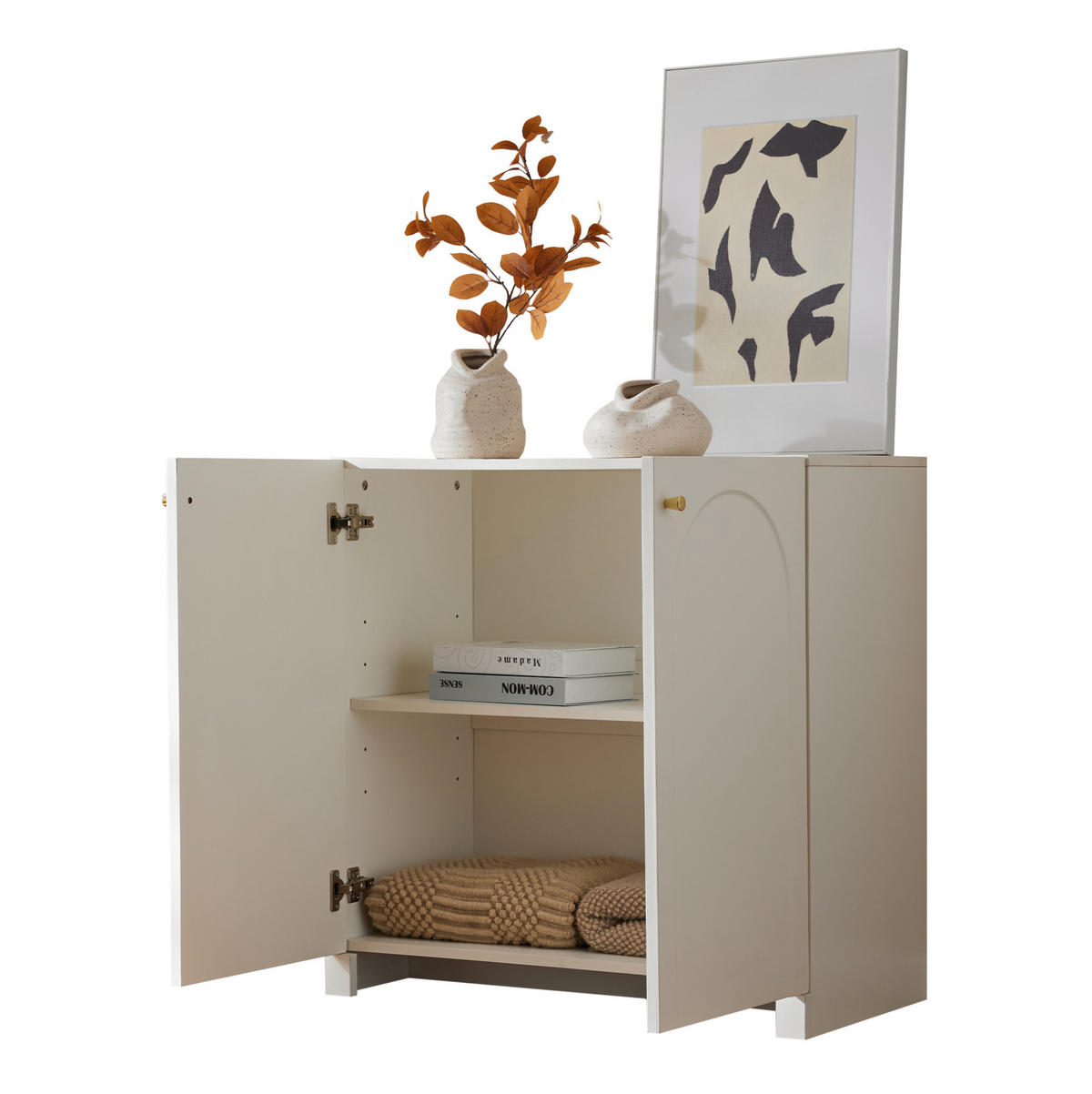 KOMMODE 80/40/80 cm mit 2 Türen und goldfarbenen Griffen - Weiß, Holzwerkstoff (80/80/40cm) - BEAOK